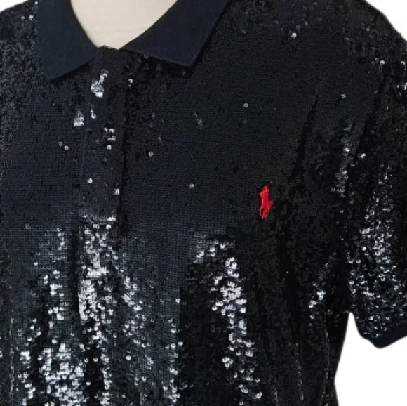 Ralph Lauren Black Sequin Short Sleeve Polo Women's - Picture 11 of 13